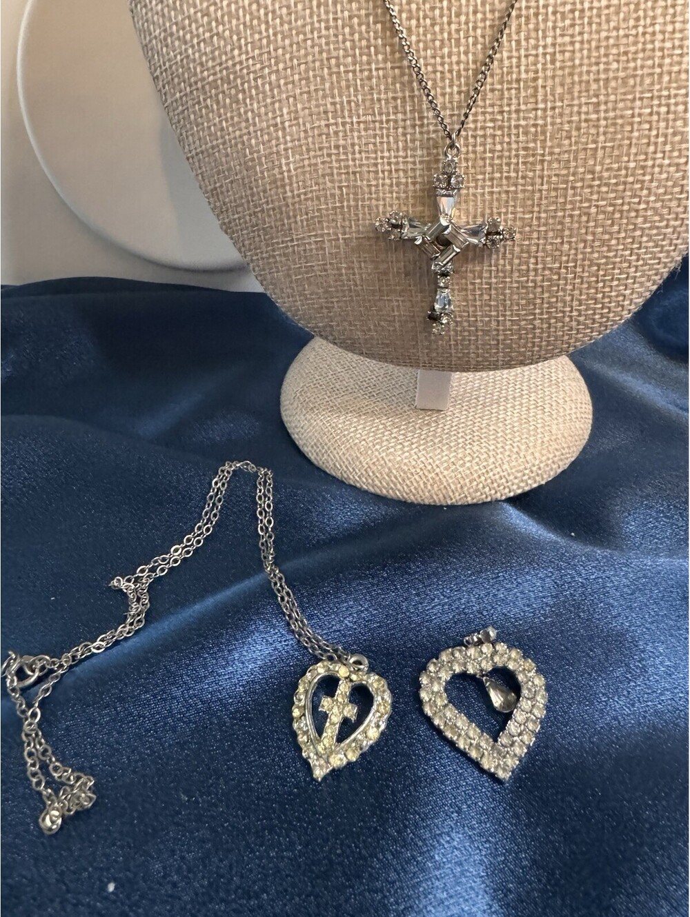 Vintage Rhinestone / Crystal Pendant Necklace Lot – 3 Pieces. Missing Stones